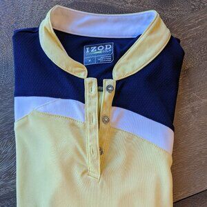 IZOD Yellow, Navy and White Women's Golf Short Sleeve Shirt, Size M